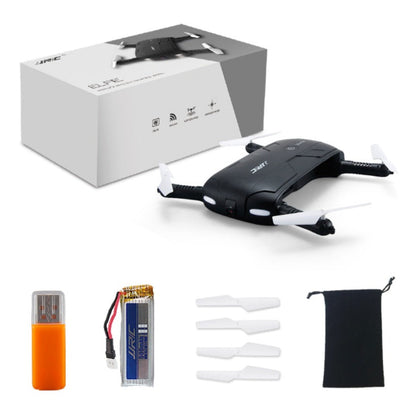 JJRC H37 Elfie foldable mini selfie drone with camera, black body, white propellers, pouch on Tampa Home & Garden Store