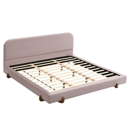 Elegant blush upholstered bed frame with padded headboard and wood slats by HouseOfZazla on Tampa Home & Garden Store
