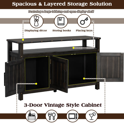 Three-door pine wood buffet cabinet by HouseOfZazla, dark stained vintage style storage server on Tampa Home & Garden Store