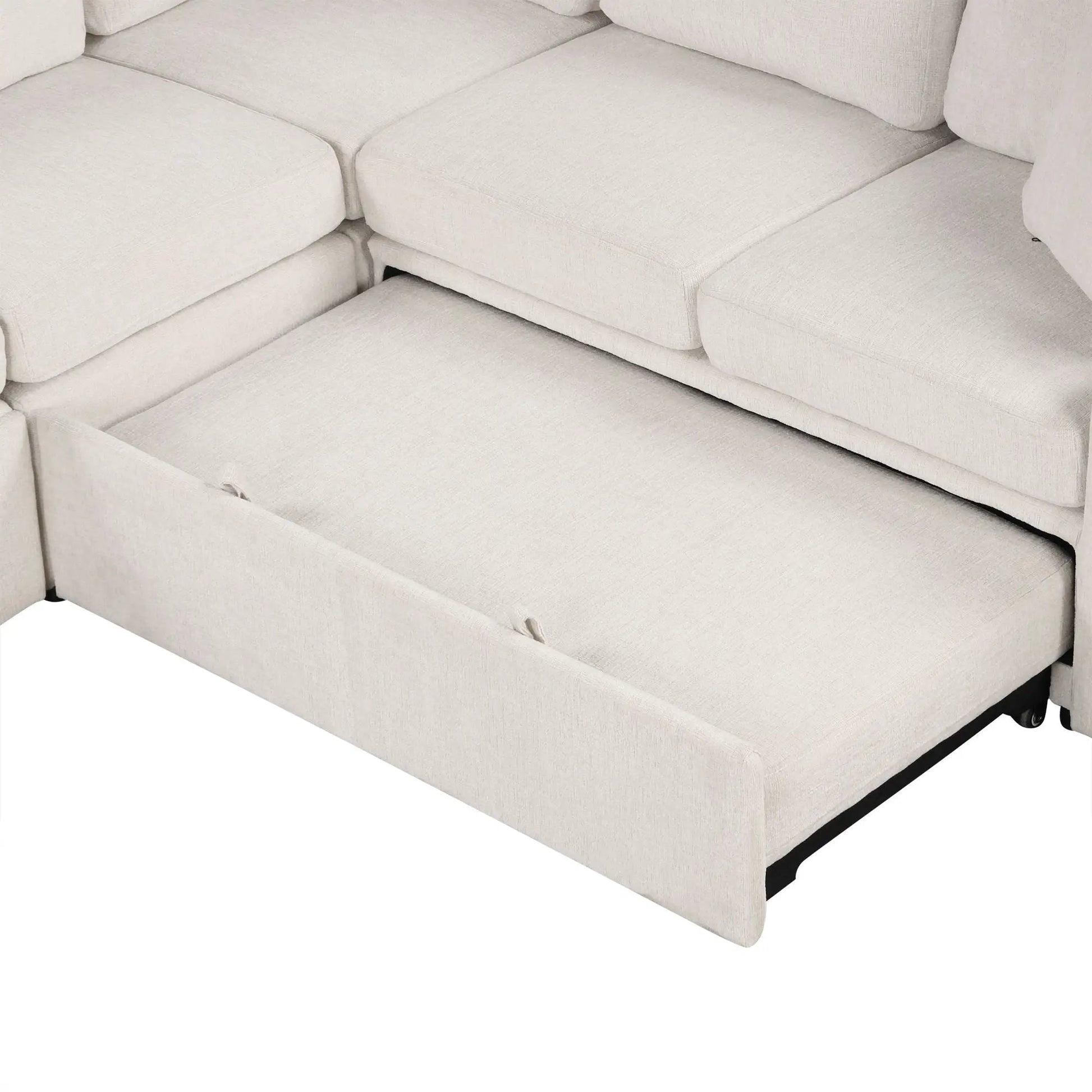 U-shaped convertible sectional with pull-out bed in beige fabric by Unique Piece Furniture on Tampa Home & Garden Store