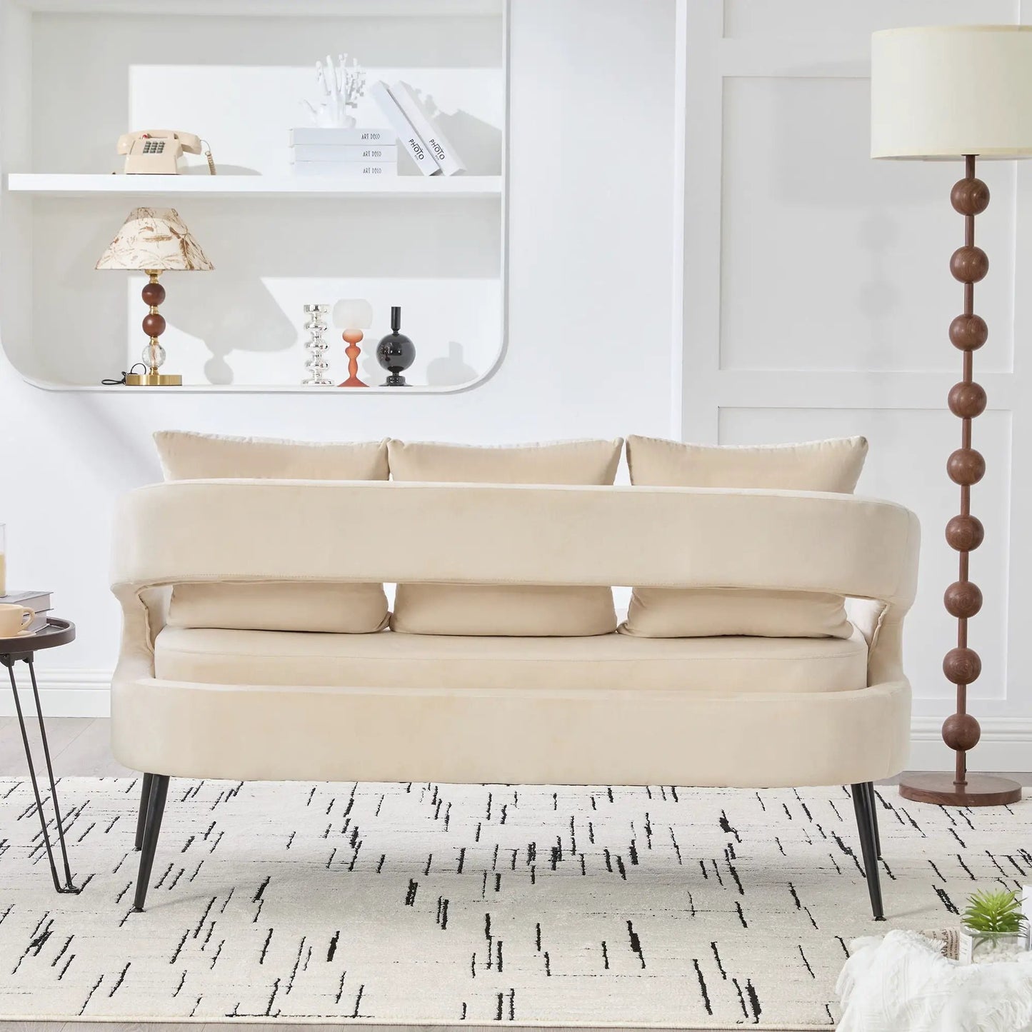 Open Back Loveseat Settee With Three Pillows