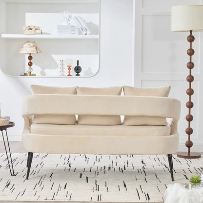 Open Back Loveseat Settee With Three Pillows