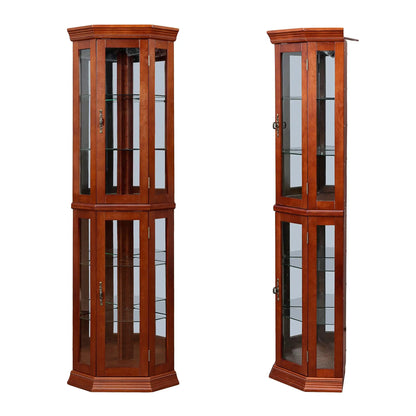 Corner curio cabinet with lights, cherry wood, tempered glass shelves, mirrored back(2) cabinets on Tampa Home & Garden Store