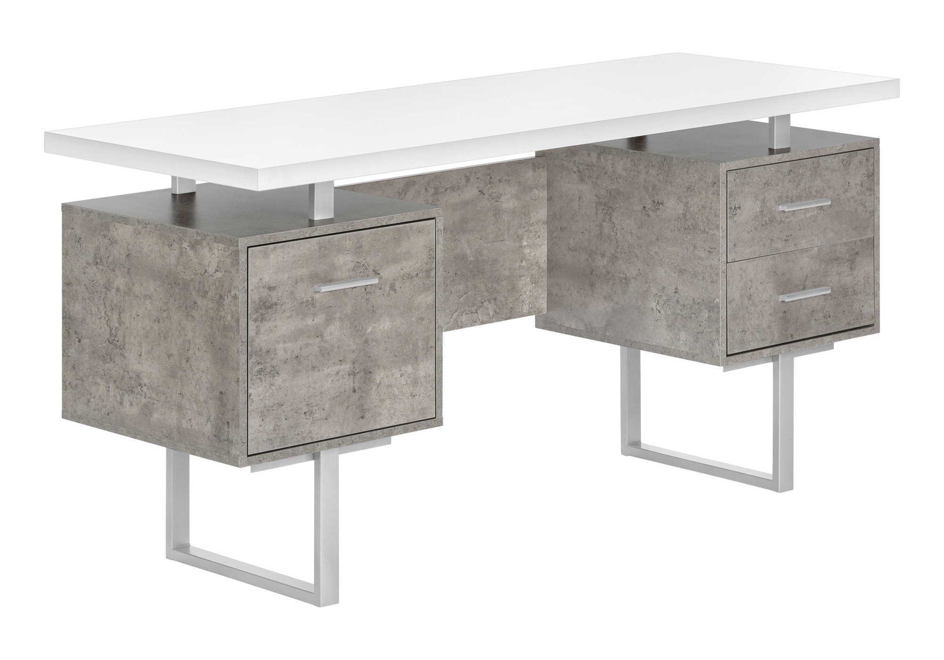 Computer Desk For Home Office With Storage Drawers white top on two concrete-gray pedestals on Tampa Home & Garden Store