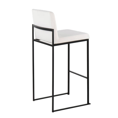 Pair of white upholstered high-back bar stools with black metal frames on Tampa Home & Garden Store