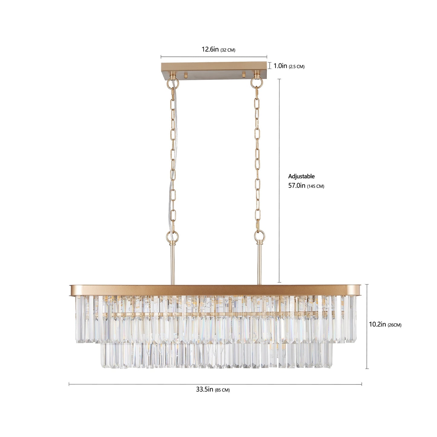 Rectangular crystal chandelier in gold iron finish with prisms; adjustable chains HouseOfZazla on Tampa Home & Garden Store
