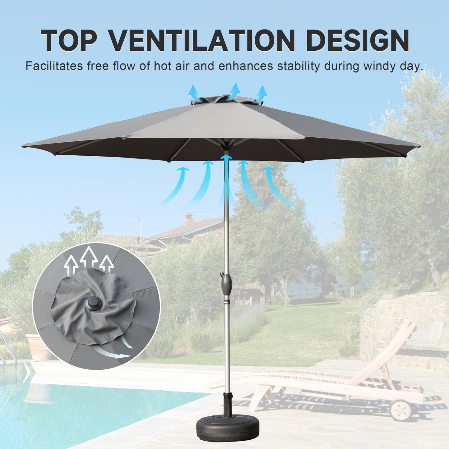 9 Foot Patio Umbrella With Crank And Tilt Option