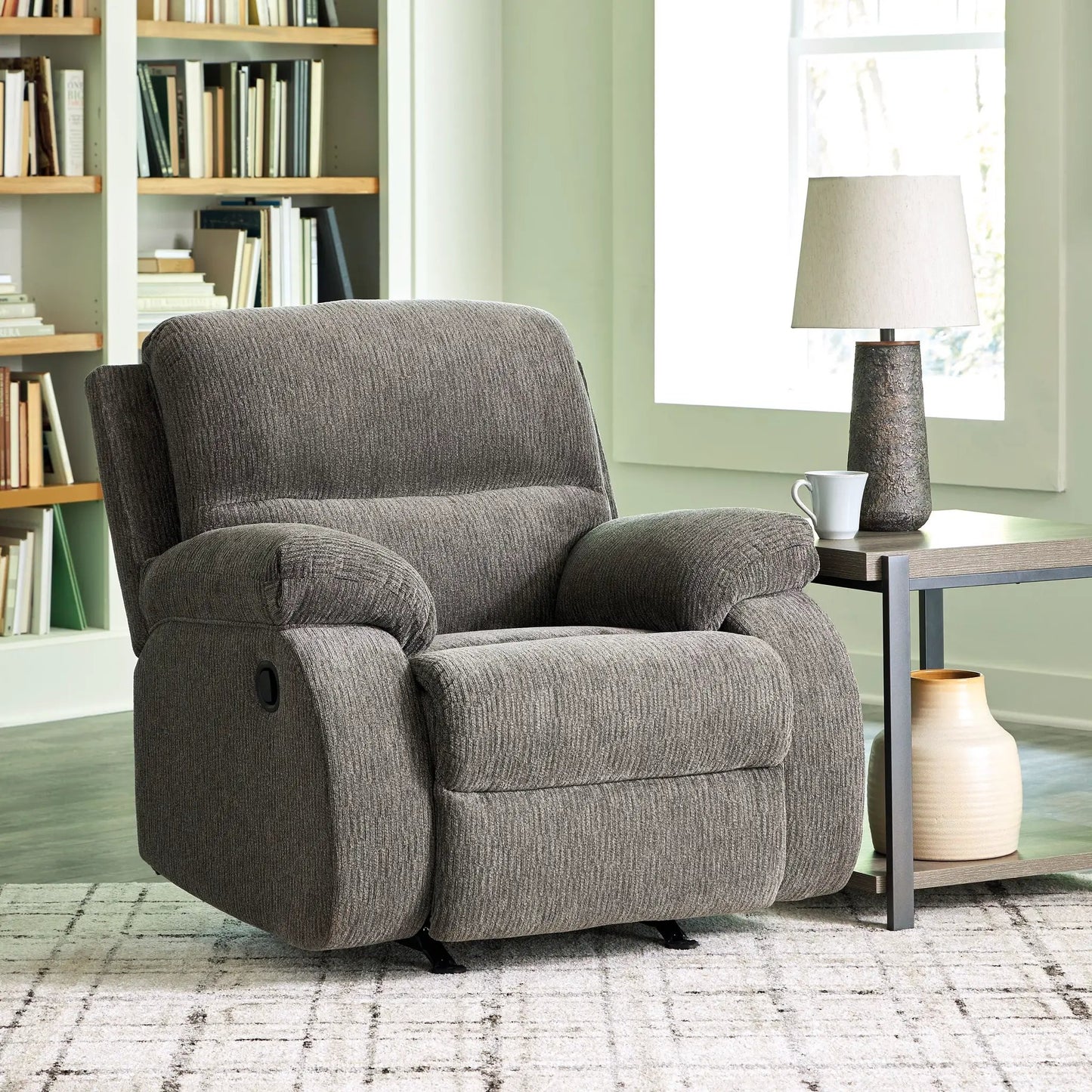 Scranto Rocker Recliner by Unique Piece Furniture in gray textured fabric on Tampa Home & Garden Store
