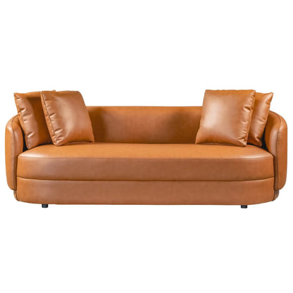 Dylan Modern French Boucle Sofa tan leather-look cushions stationary sofa on Tampa Home & Garden Store