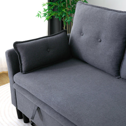 L-Shaped reversible chaise sectional sofa in dark gray fabric with button tufting HouseOfZazla on Tampa Home & Garden Store