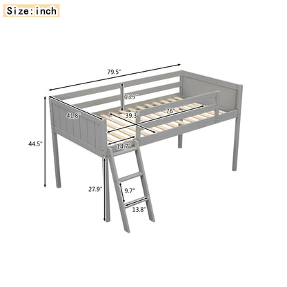 Low Loft Bed With Adjustable Ladder gray wood frame by HouseOfZazla Loft Beds & Bed Frames on Tampa Home & Garden Store