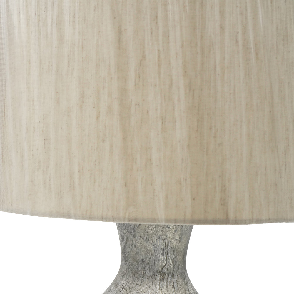 Hand-Finished Mercury Glass Table Lamp with beige linen shade and gray pedestal base on Tampa Home & Garden Store