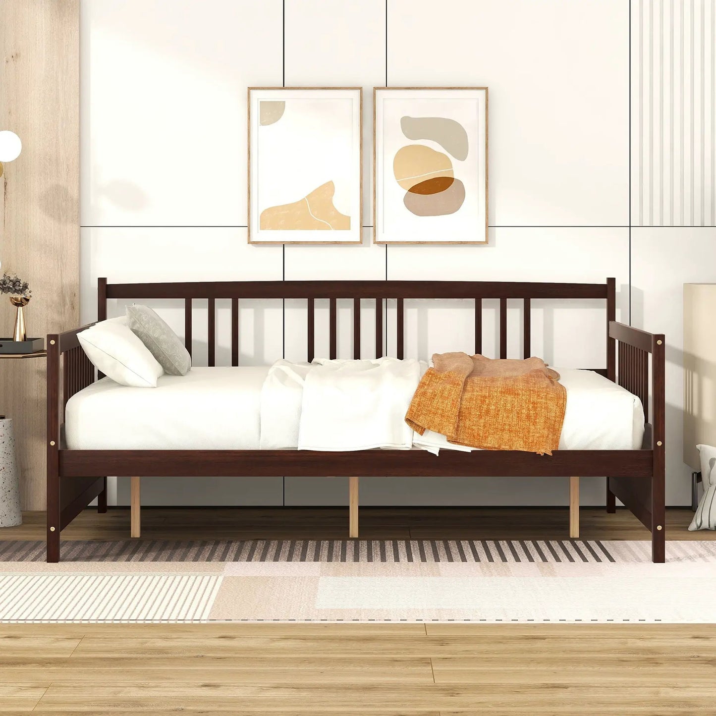 Multifunctional Modern Daybed in dark wood with white bedding, storage bed by Unique Piece on Tampa Home & Garden Store