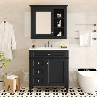 Bathroom vanity with medicine cabinet in black finish, 2 soft-closing doors and 4 drawers on Tampa Home & Garden Store