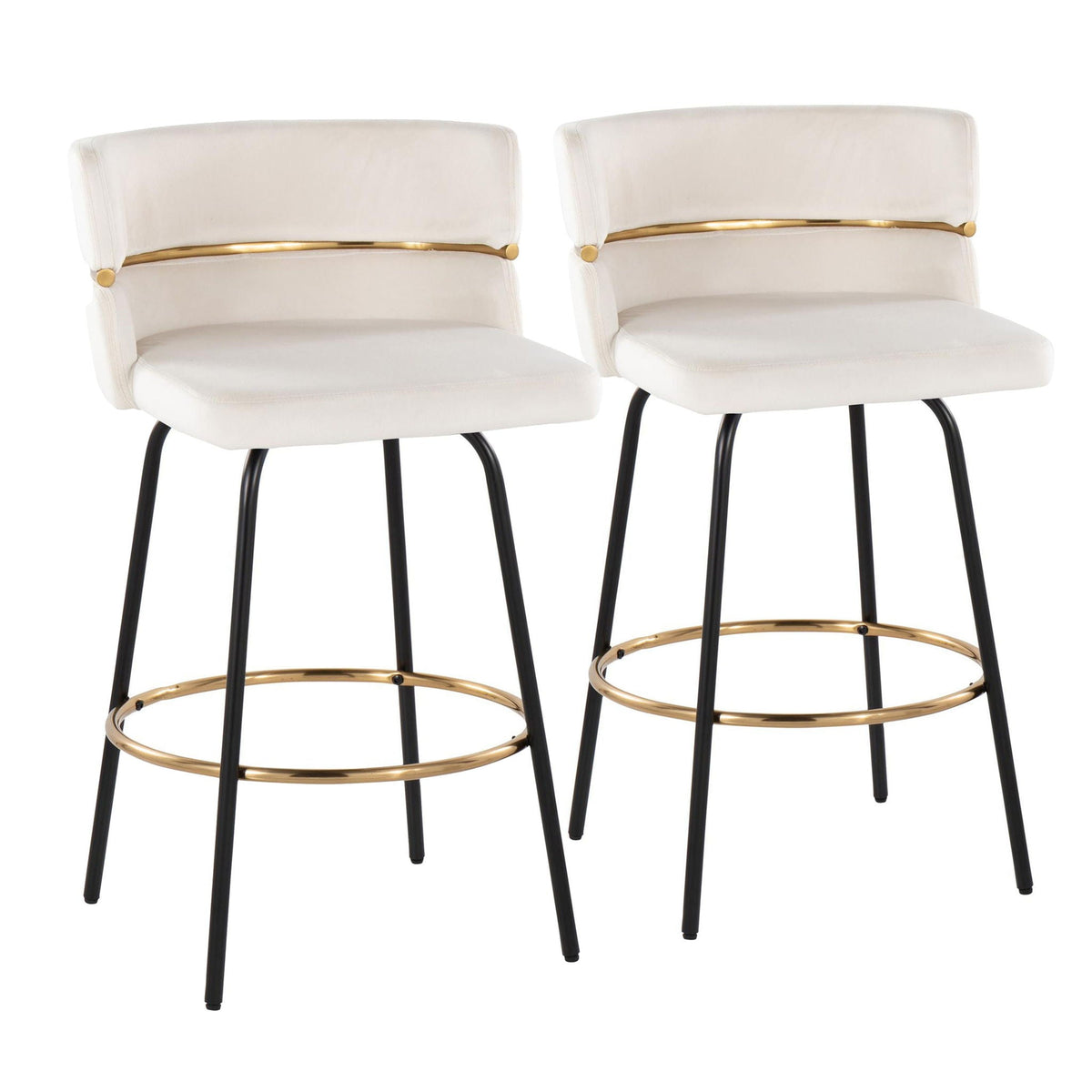 Contemporary counter stool set beige upholstery, black legs with gold footrests 2 stools on Tampa Home & Garden Store