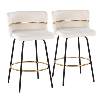 Contemporary counter stool set beige upholstery, black legs with gold footrests 2 stools on Tampa Home & Garden Store
