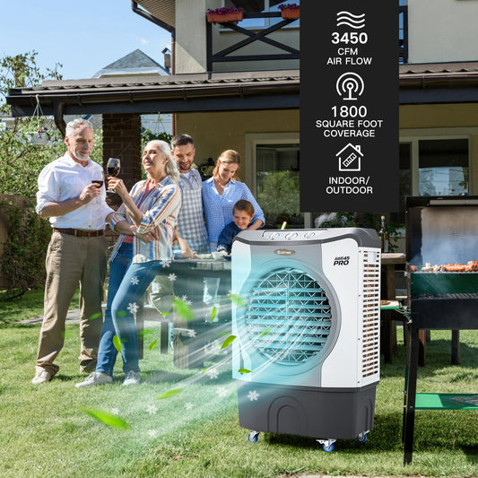 4-in-1 Industrial Evaporative Air Cooler Fan with 12 Gallon Tank and Wheels-Gray - Tampa Home & Garden Store