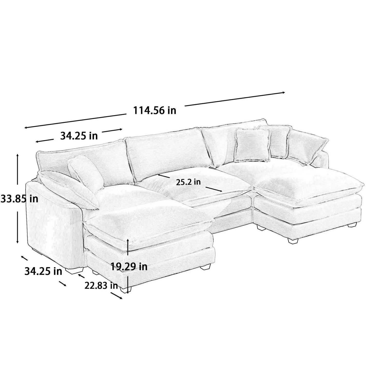 Unique Piece Furniture modern oversized modular sofa with ottoman, low back 3-piece set on Tampa Home & Garden Store