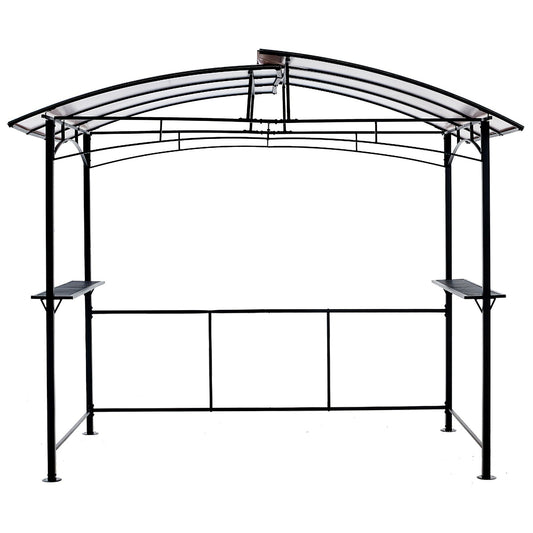 Grill Gazebo 8x5ft black steel BBQ shelter with curved hardtop and side shelves on Tampa Home & Garden Store
