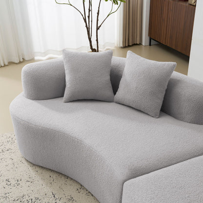 Curved 4 Seater Full Compression Sponge Sofa in soft gray boucle fabric, stationary sofa on Tampa Home & Garden Store