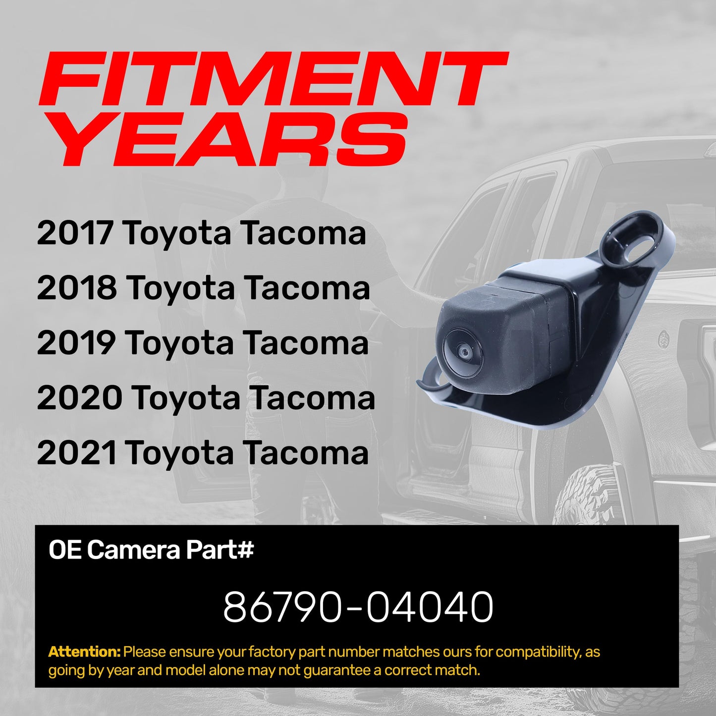 Toyota Tacoma OEM backup camera Master Tailgaters 2017–2021, OE part 86790-04040 on Tampa Home & Garden Store