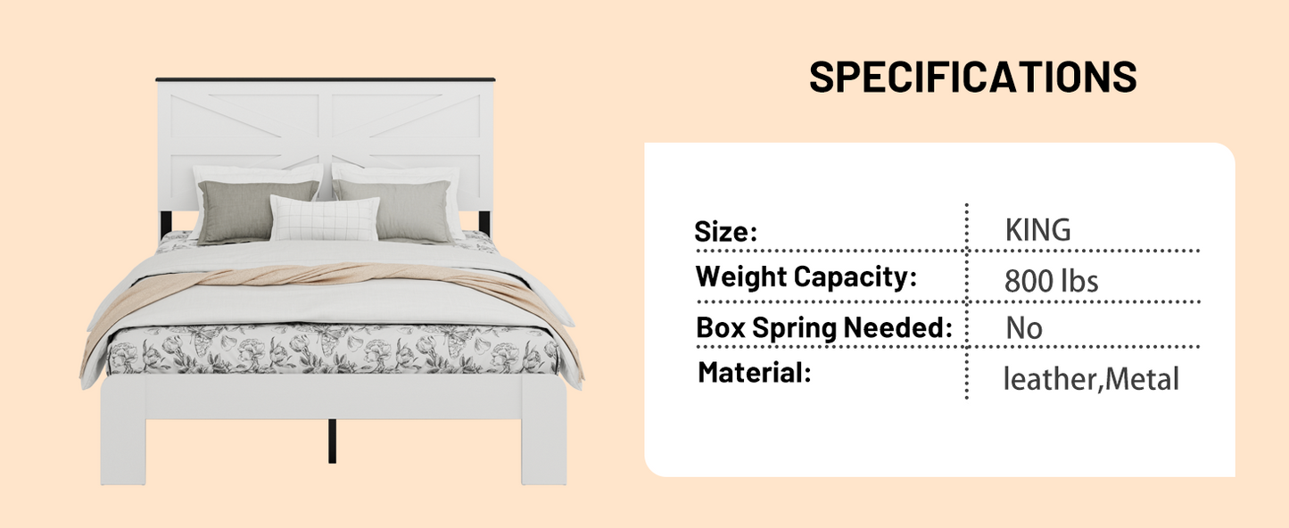 King Wood Platform Bed and Headboard Storage