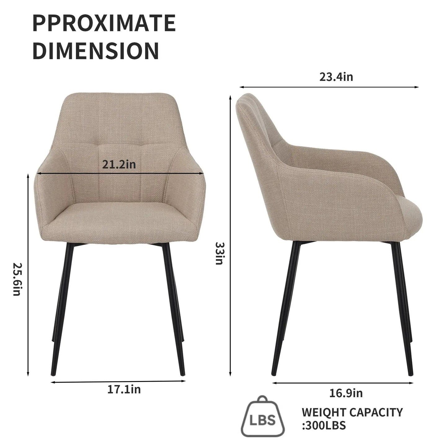 Dining Chair With Backrest and Wide Seat Set of 2