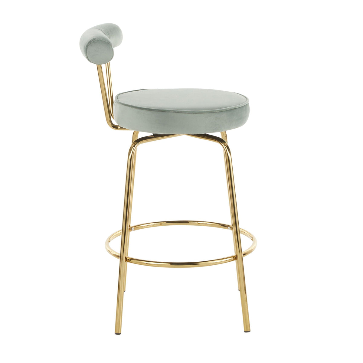 Glam Counter Stool with Swivel Seat, pale gray velvet upholstery and gold frame set of 2 on Tampa Home & Garden Store