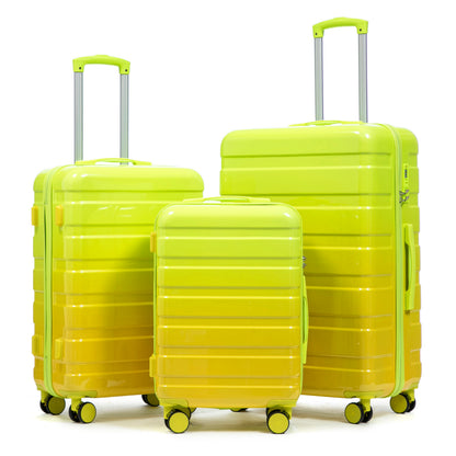 3-Piece PC Spinner Wheel Luggage Set 20/24/28in in neon yellow with lime accents on Tampa Home & Garden Store