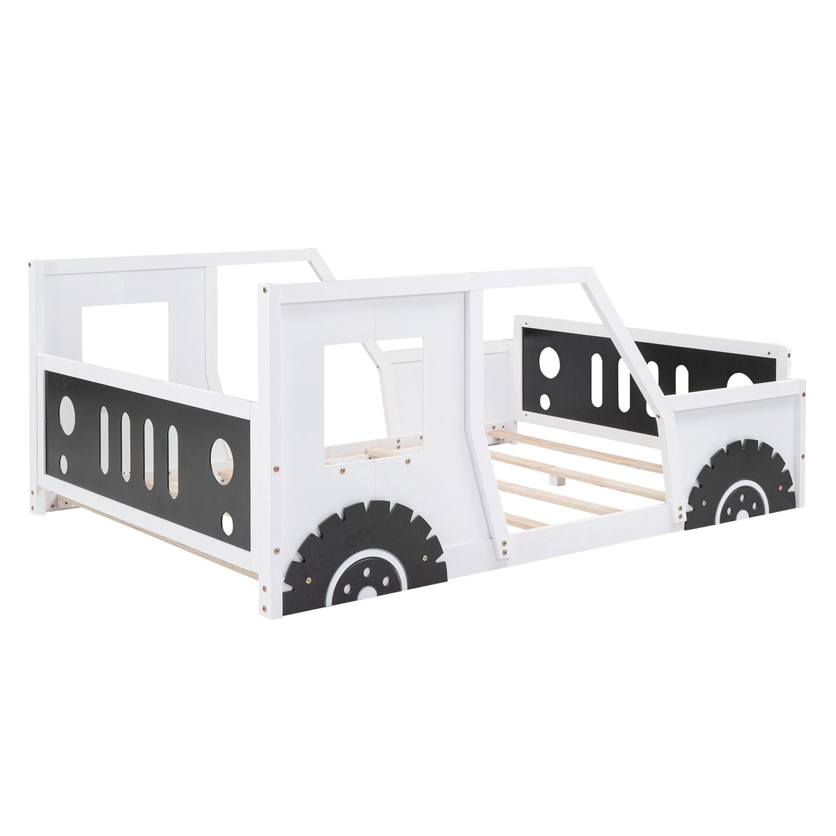 Classic Car Shaped Platform Bed With Wheels white frame black panel accents by HouseOfZazla on Tampa Home & Garden Store