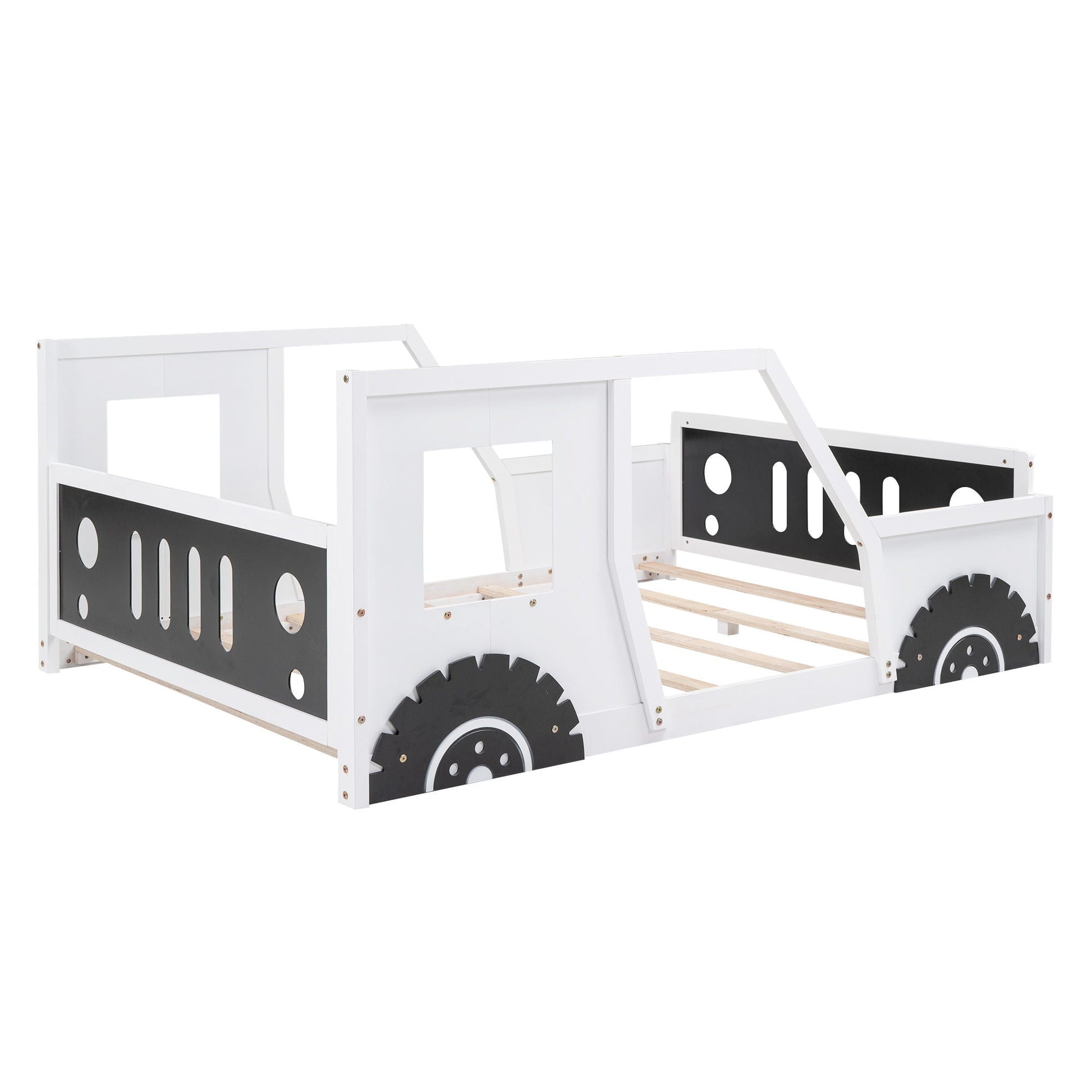Classic Car Shaped Platform Bed With Wheels white frame black panel accents by HouseOfZazla on Tampa Home & Garden Store
