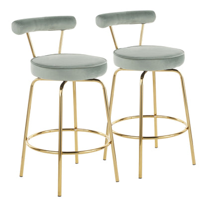 Glam counter stools with swivel seats in seafoam velvet and gold-tone frames, 2 HouseOfZazla on Tampa Home & Garden Store