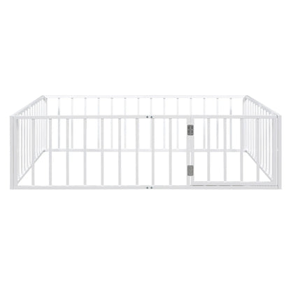 White metal floor bed frame with fence and door, vertical bars and hinged gate on Tampa Home & Garden Store