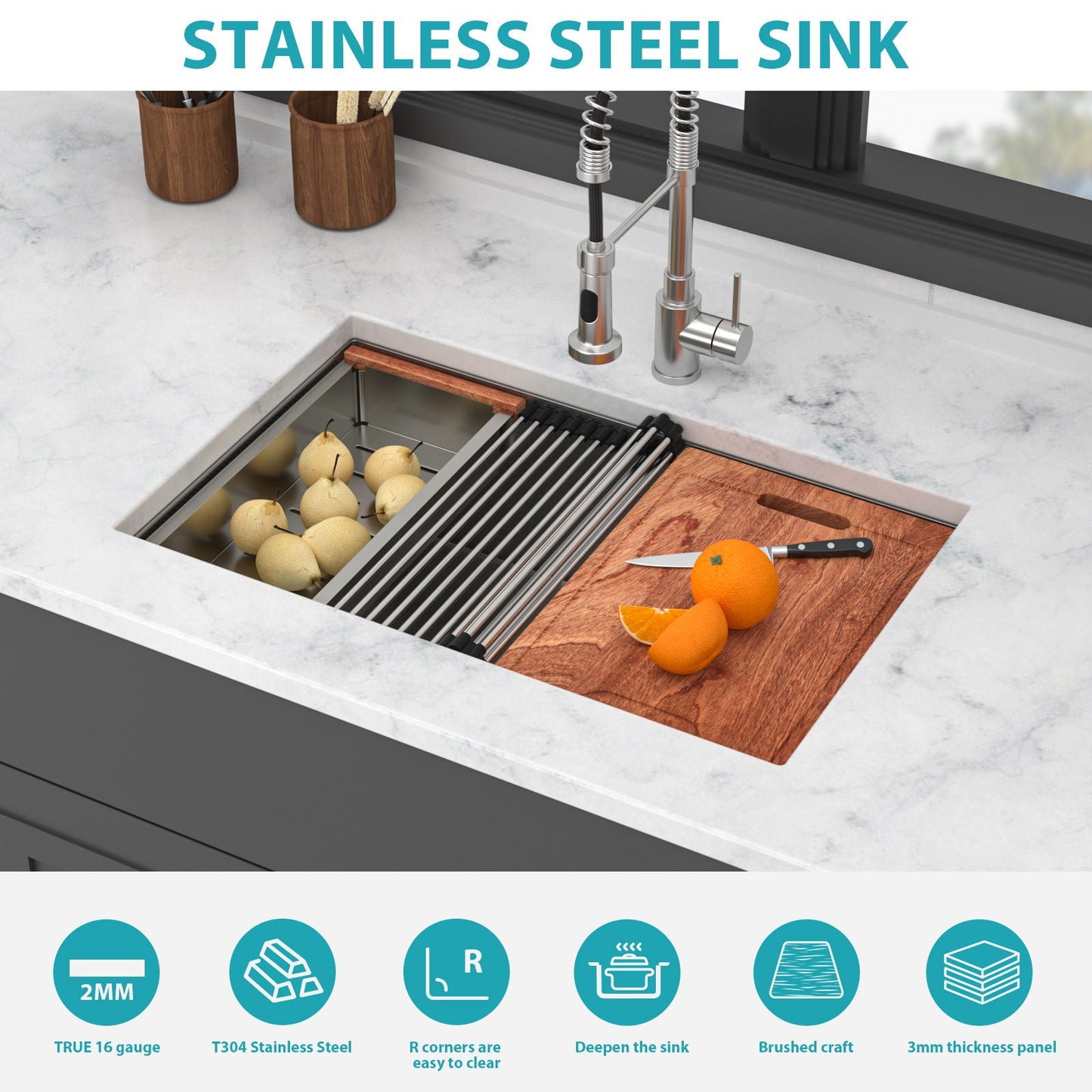Stainless Steel Undermount Workstation Sink