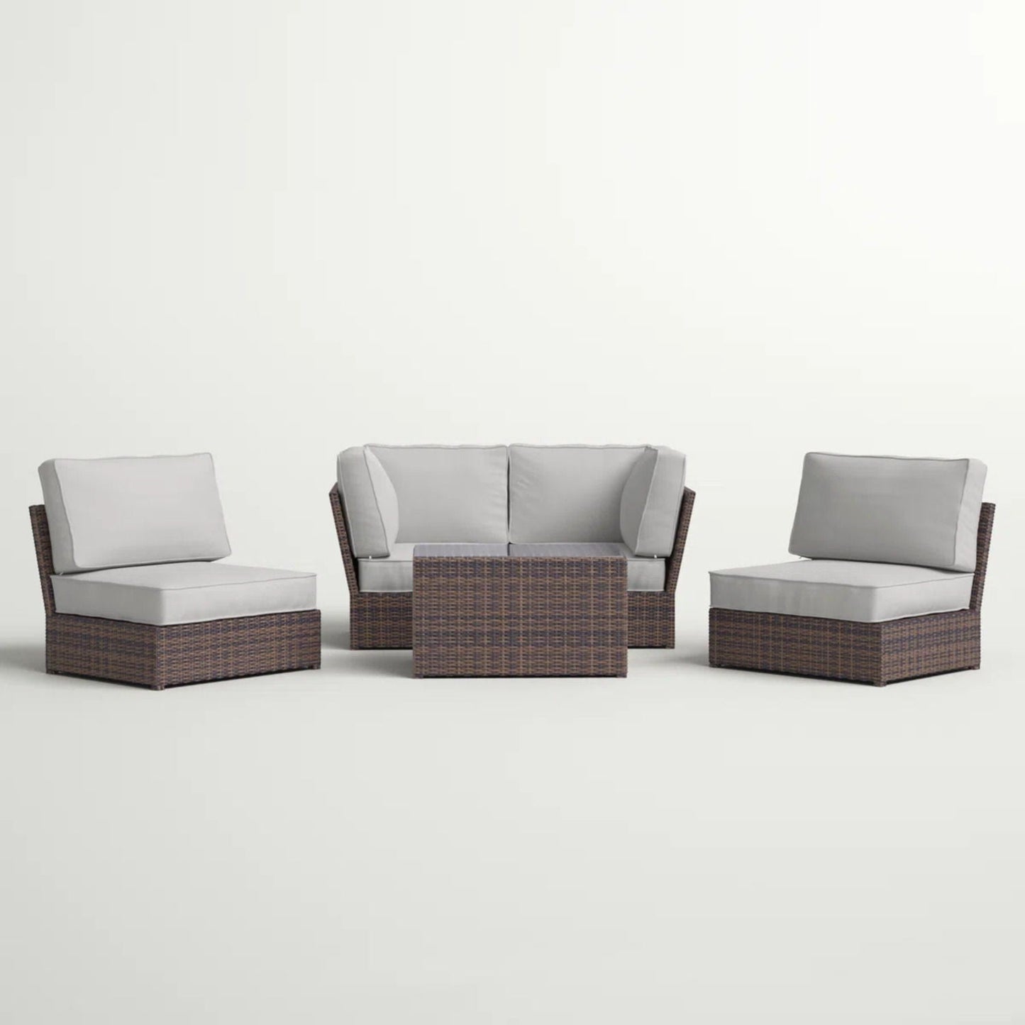 Comfortable Modern Patio Rattan Sectional Set Cushions brown wicker with gray cushions on Tampa Home & Garden Store