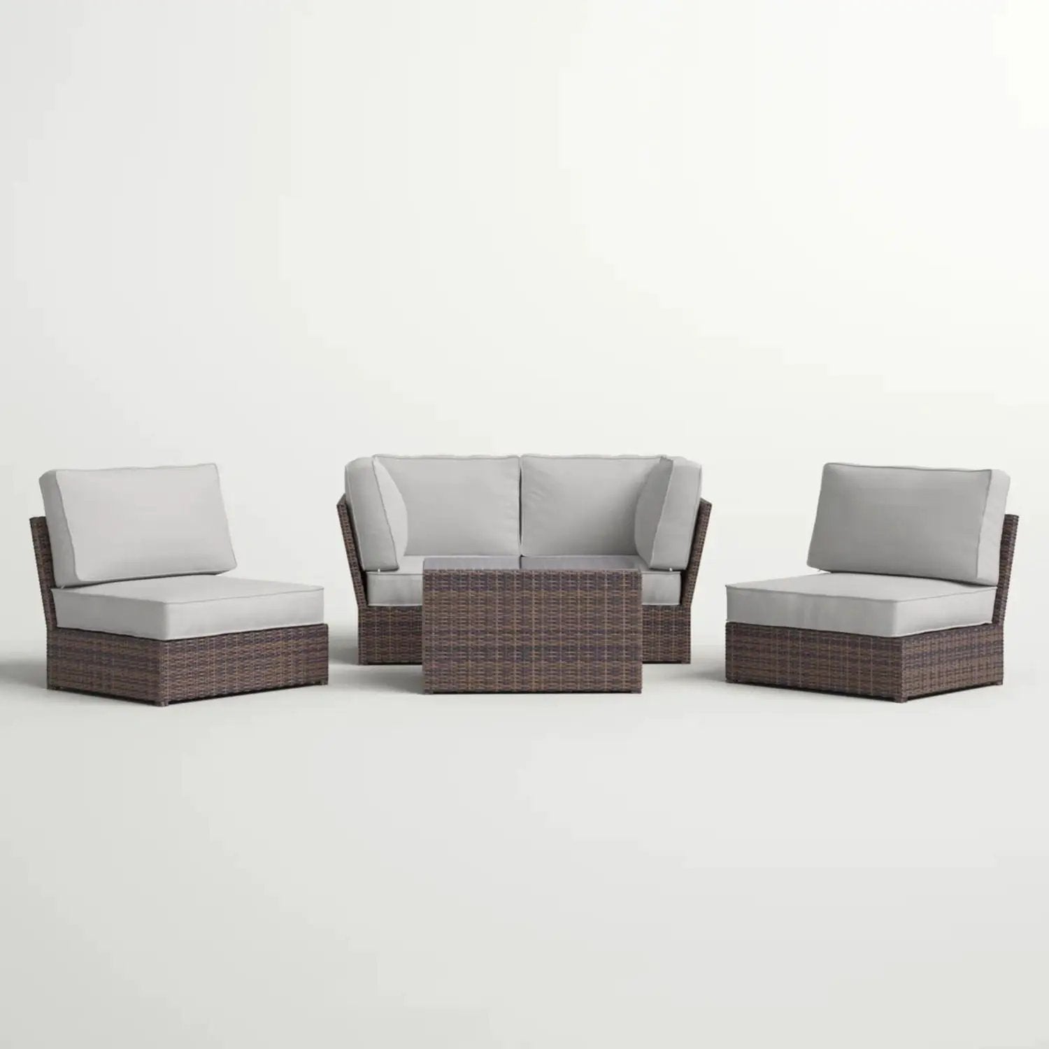 Comfortable Modern Patio Rattan Sectional Set Cushions brown wicker with gray cushions on Tampa Home & Garden Store