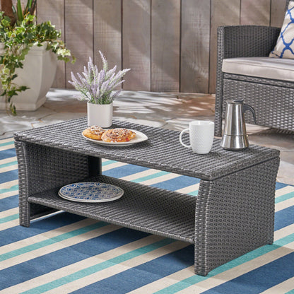 St Lucia outdoor dining table with open shelf storage, grey wicker by HouseOfZazla on Tampa Home & Garden Store