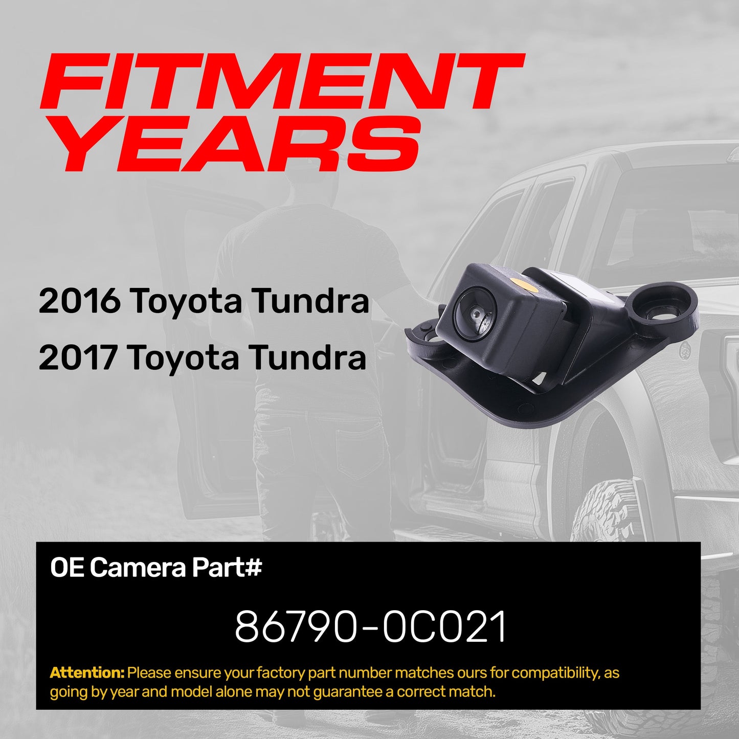 OEM backup camera replacement for 2016-2017 Toyota Tundra, Master Tailgaters, part 86790-0C021 on Tampa Home & Garden Store