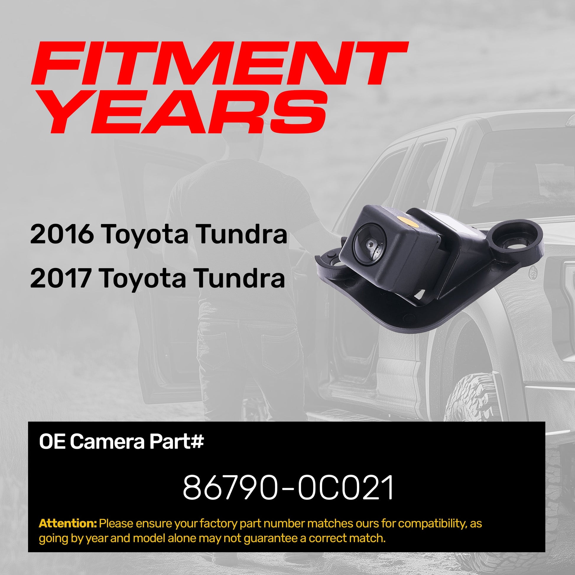 OEM backup camera replacement for 2016-2017 Toyota Tundra, Master Tailgaters, part 86790-0C021 on Tampa Home & Garden Store