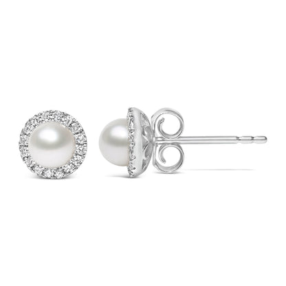 10K white gold freshwater pearl halo stud earrings with 4.5mm pearls and 1/7 cttw diamonds I-J I1-I2 on Tampa Home & Garden Store