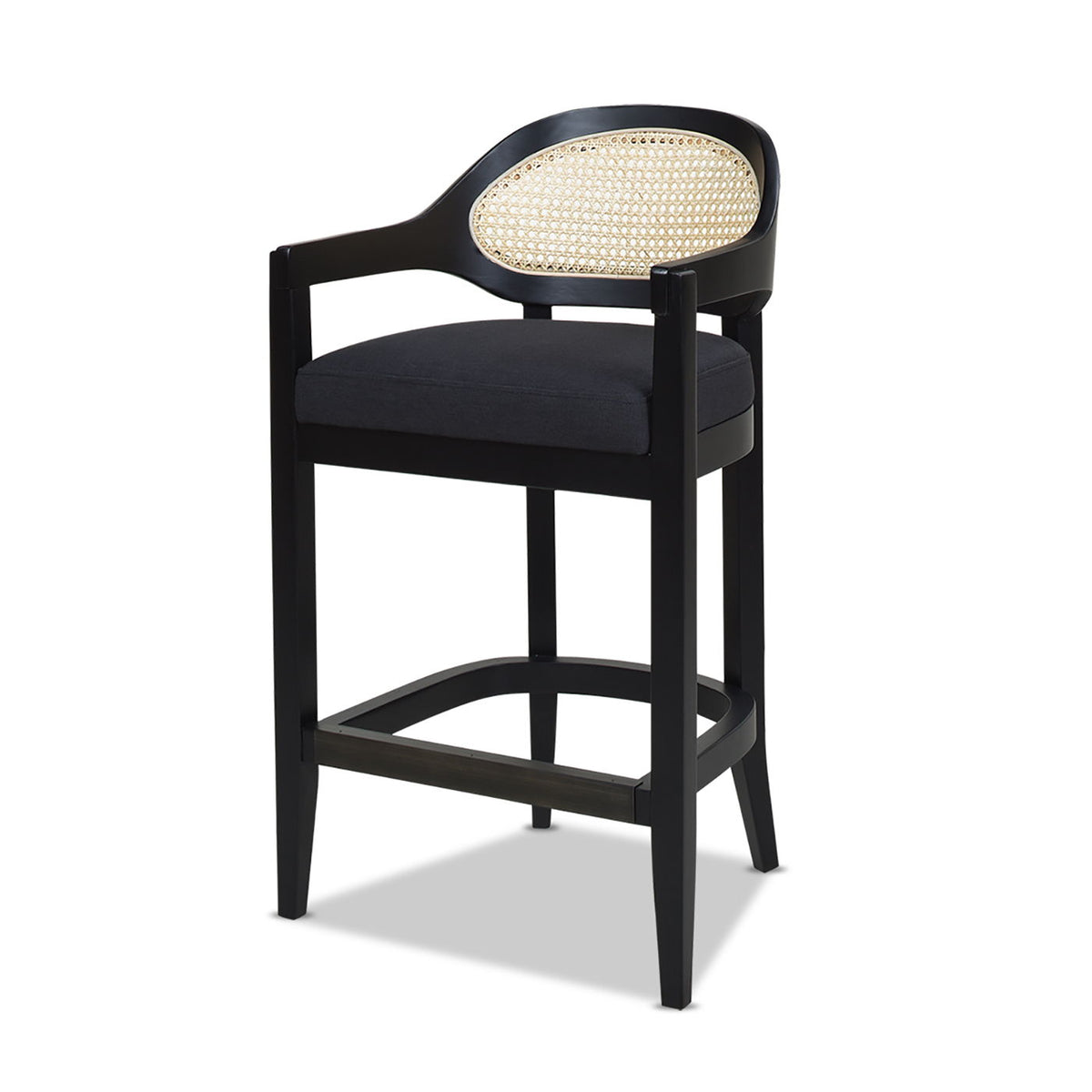 HouseOfZazla mid-century cane-back counter stool with black frame and upholstered seat on Tampa Home & Garden Store