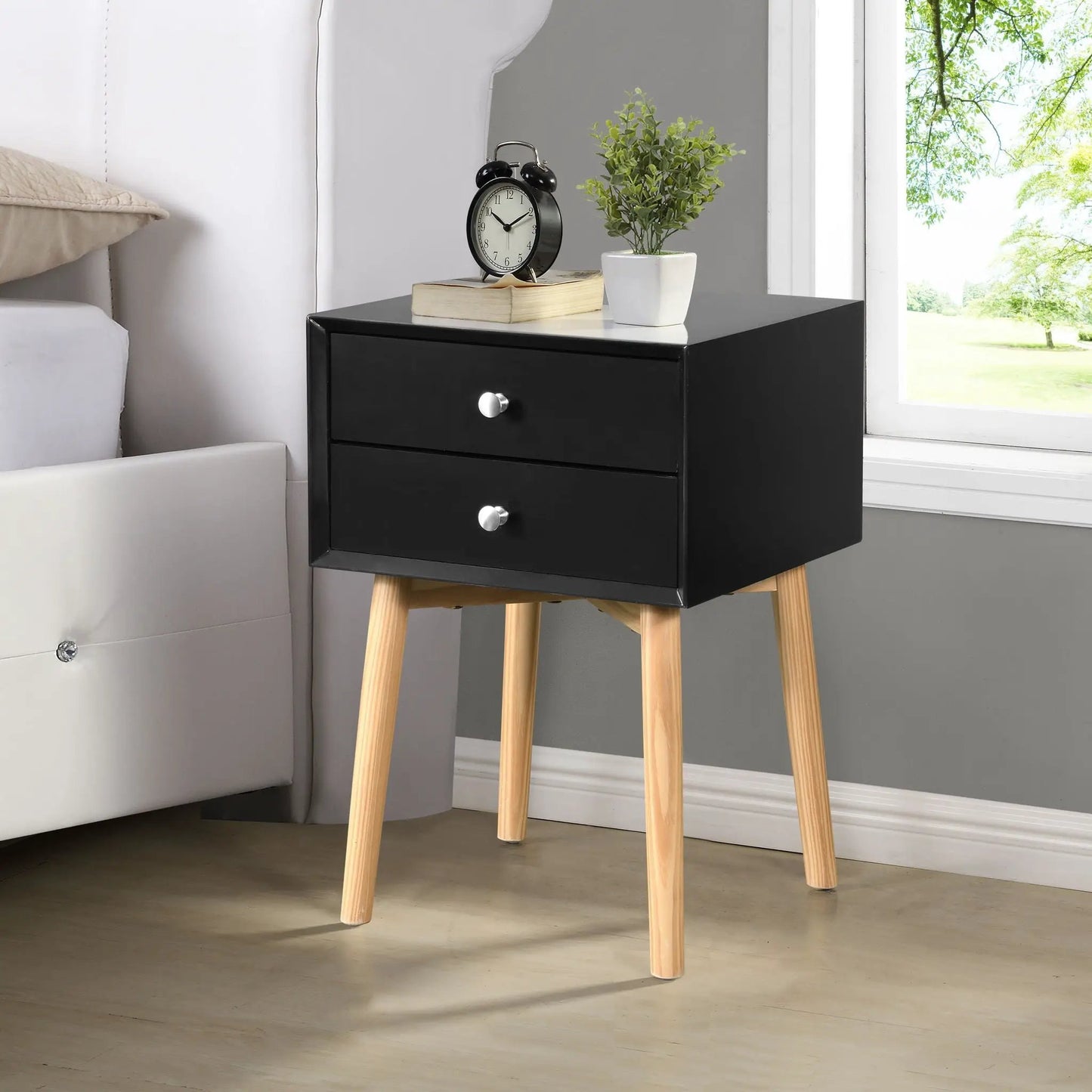 Side Table With Two Drawers Mid Century Modern