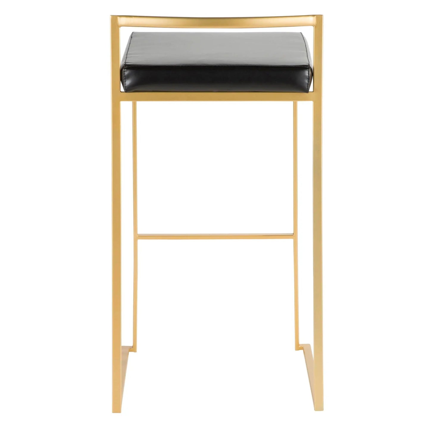 Fuji contemporary glam barstool with gold metal frame and black leather cushion on Tampa Home & Garden Store