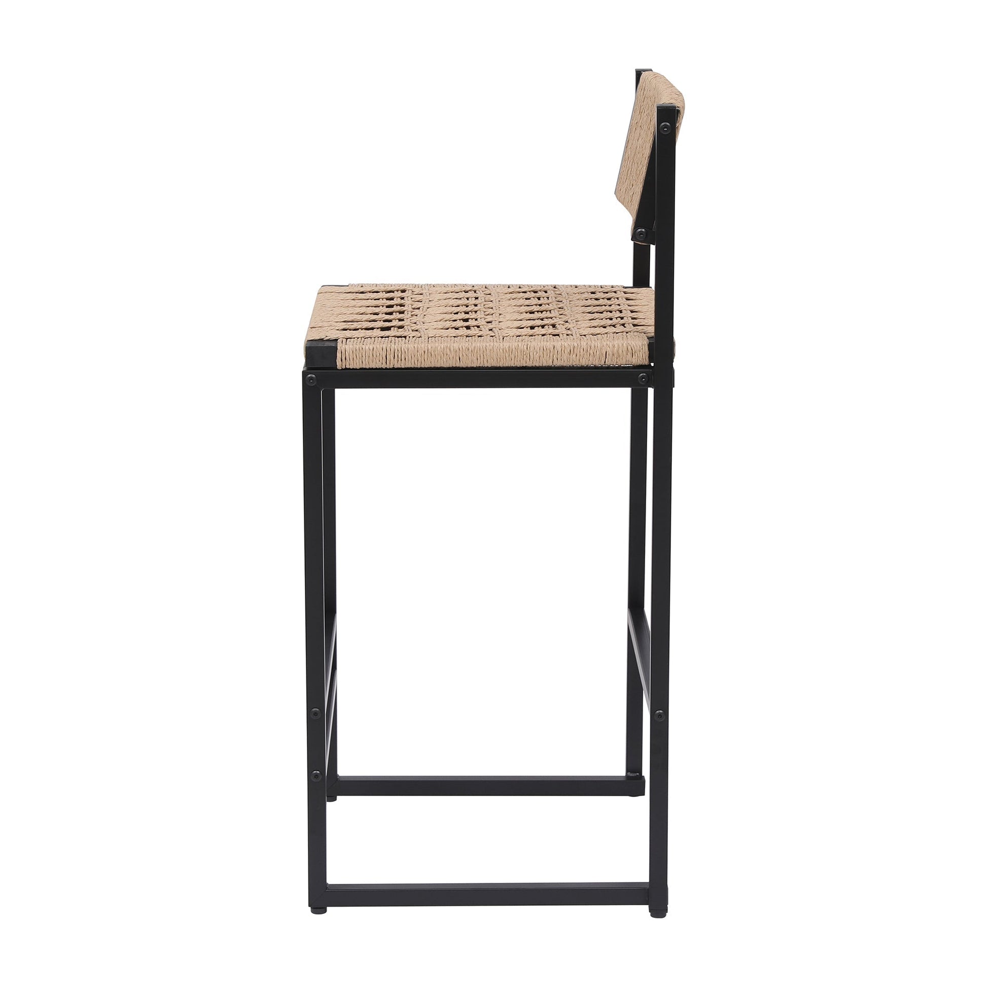 Bar stools set of 2 with paper rope weave seating and back, black metal frame HouseOfZazla on Tampa Home & Garden Store