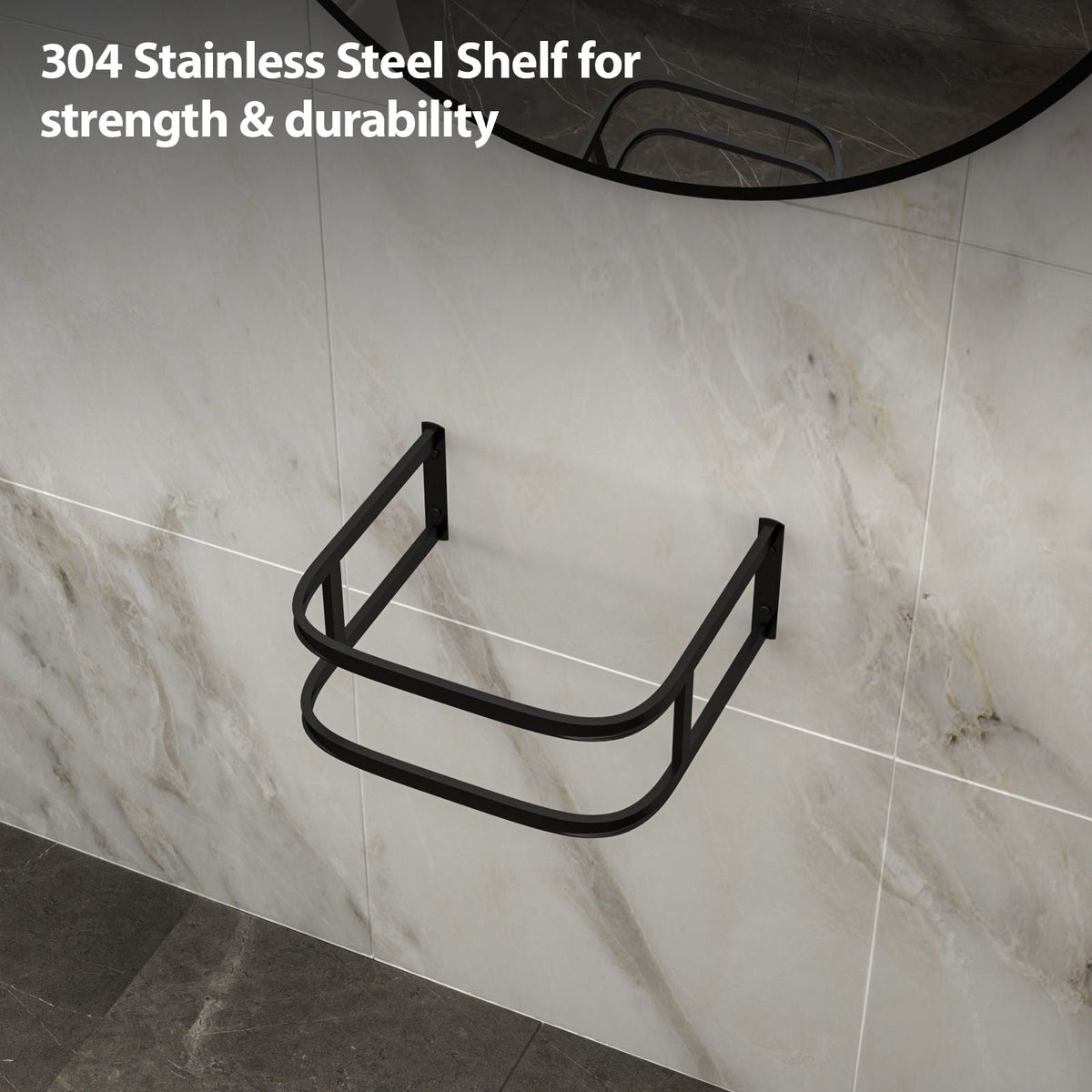 Wall mounted vanity base in black metal with curved towel bar on Tampa Home & Garden Store