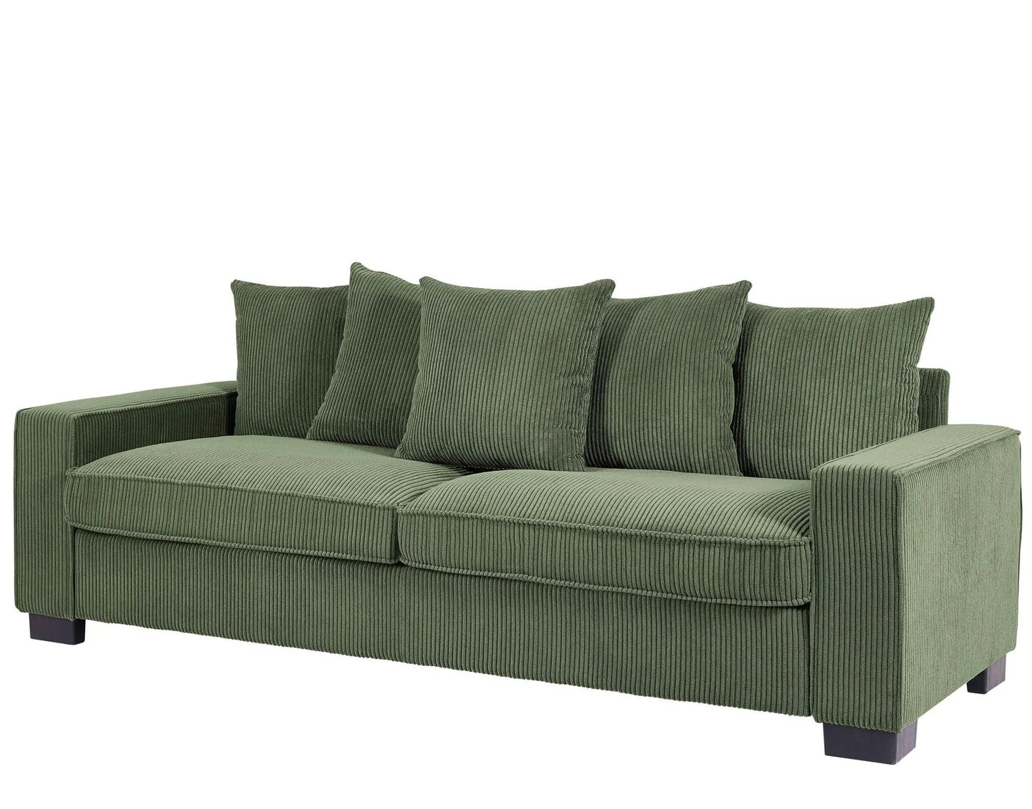 Luxe 3-seater sofa in olive green corduroy with five toss pillows by Unique Piece Furniture on Tampa Home & Garden Store