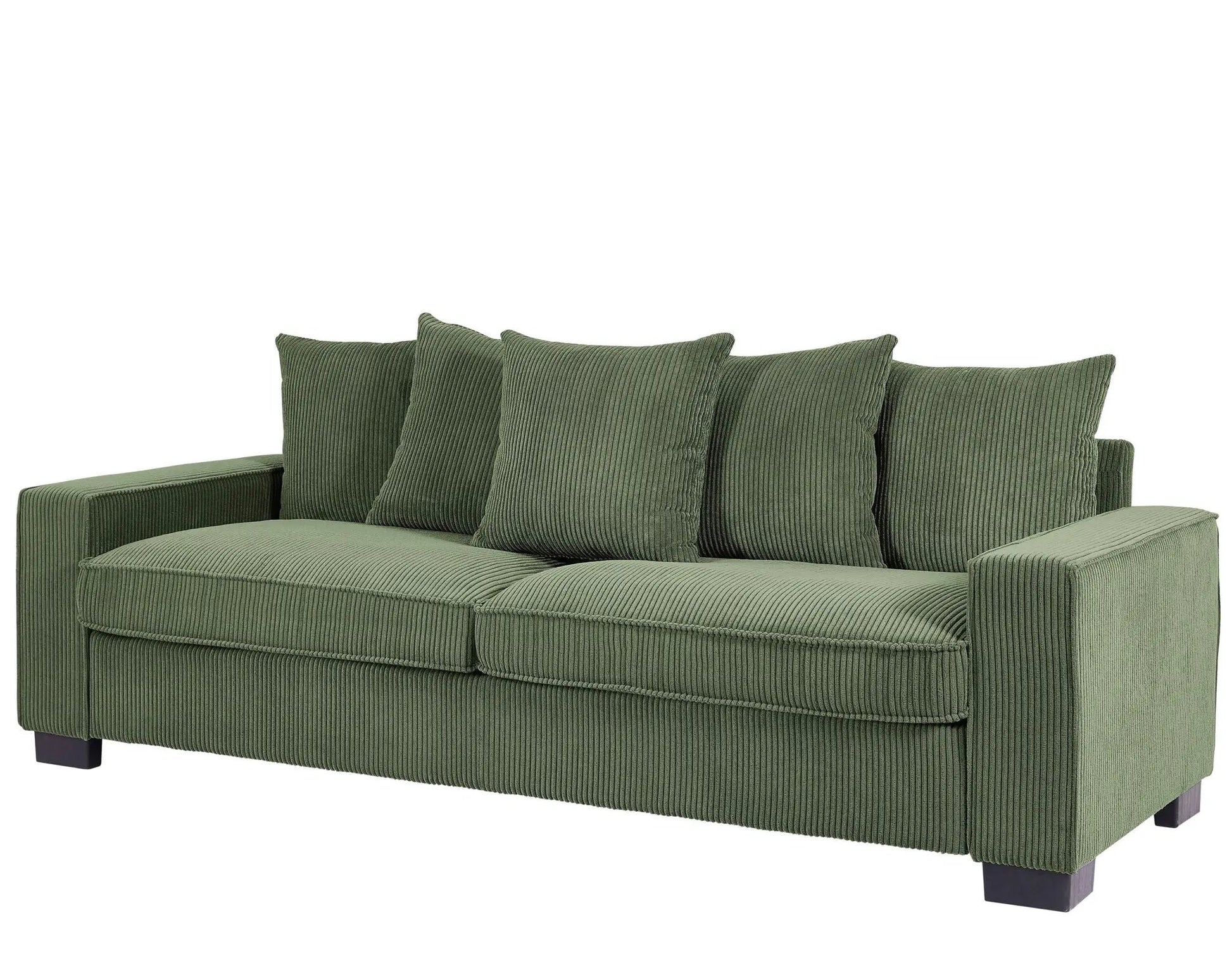 Luxe 3-seater sofa in olive green corduroy with five toss pillows by Unique Piece Furniture on Tampa Home & Garden Store