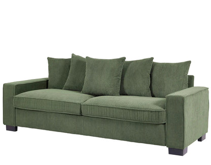 Luxe 3-seater sofa in olive green corduroy with five toss pillows by Unique Piece Furniture on Tampa Home & Garden Store