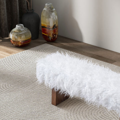 White khaki fur upholstered bench with walnut frame by HouseOfZazla on Tampa Home & Garden Store