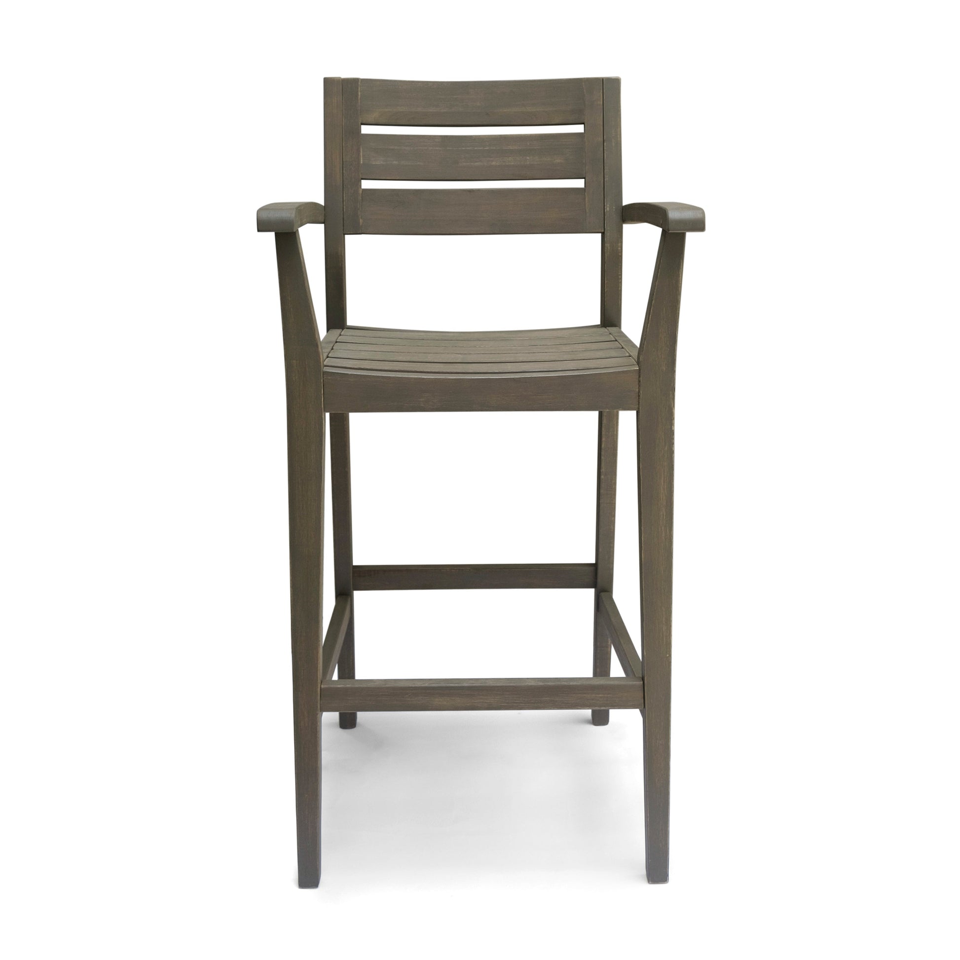 Stamford Barstool HouseOfZazla; dark brown wooden stool with arms and slatted back on Tampa Home & Garden Store